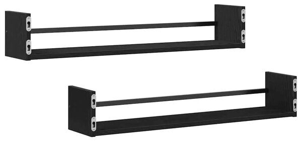 Zidna polica 2 kom. Crni hrast 80 x 16 x 14 cm - Crni hrast 80 x 16 x 14 cm