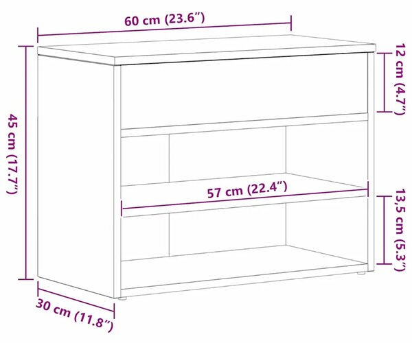Klupa za cipele 60 x 30 x 45 cm Konstruirano drvo Crni hrast - Crni hrast 60 x 30 x 45 cm