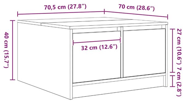 Stol za kavu s ladicama sivog sonome 70 5x70x40 cm - Sivi hrast sonoma 70.5 x 70 x 40 cm