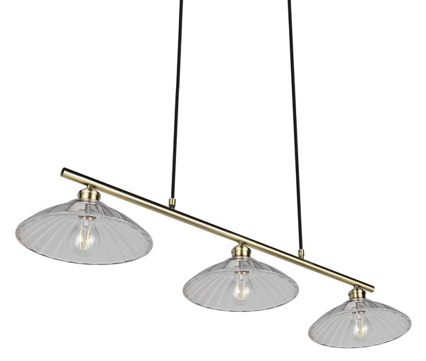 Reality Leuchten Eluna viseća lampa, prozirna/stari mesing, 100 cm staklo/metal, 3 žarulje., prigušiva, Bronca / stari mesing, Dnevni boravak/blagovaonica, Metal