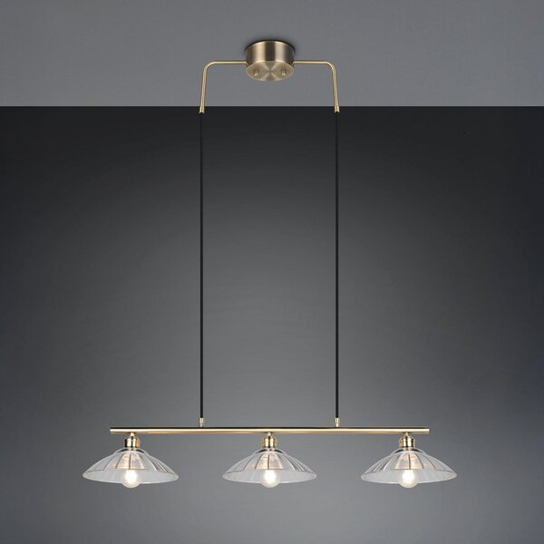 Reality Leuchten Eluna viseća lampa, prozirna/stari mesing, 100 cm staklo/metal, 3 žarulje., prigušiva, Bronca / stari mesing, Dnevni boravak/blagovaonica, Metal