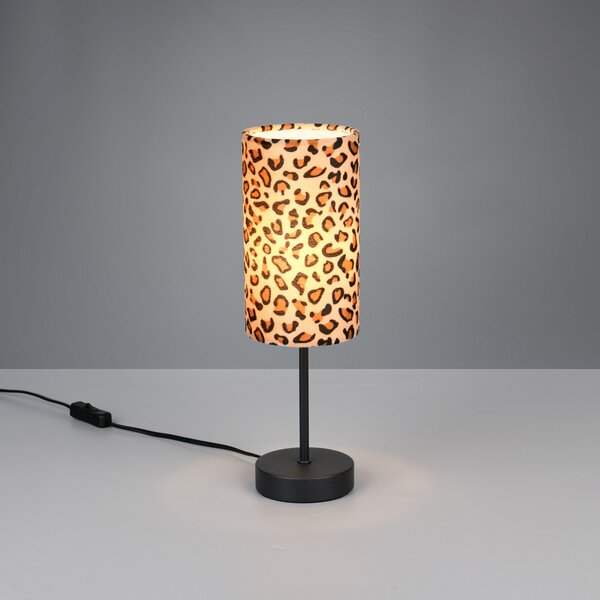 Reality Leuchten Stolna lampa Pardina, smeđa s pjegama/crna, visina 37 cm, metalna, Smeđa / hrđa, Dnevni boravak/blagovaonica, Metal