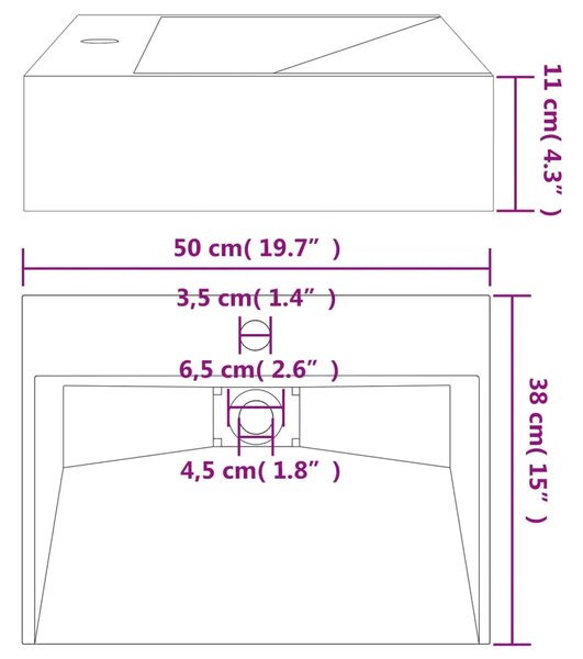 Lavabo - Umivaonik od lijevanih minerala i mramora 50x38x11 cm mat crni - Crna 50 x 38 x 11 cm