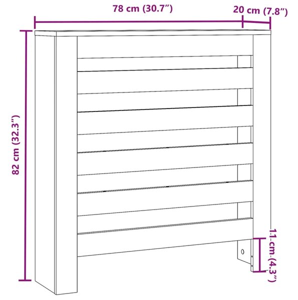 Pokrivač radijatora Bijela 78 x 20 x 82 cm Konstruirano drvo - Bijela 78 x 20 x 82 cm vodoravne letvice