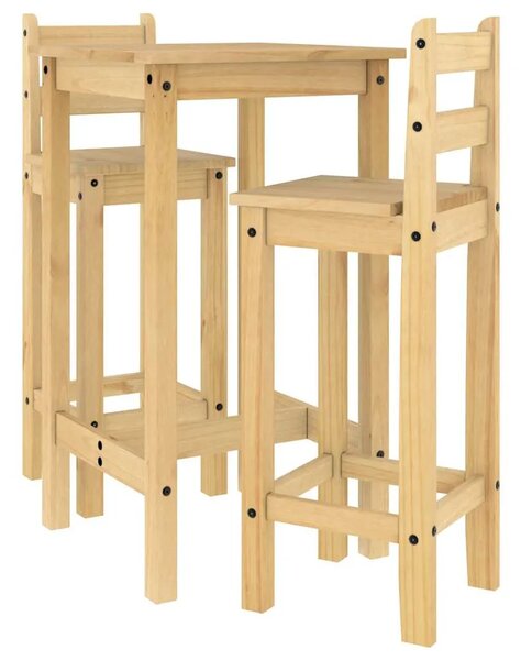 Stol i stolice - 3-dijelni barski set od masivne borovine - Smeđa 57 cm Barski stol + 2 x barska stolica
