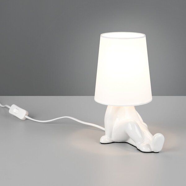 Reality Leuchten Stolna lampa Huma, bijela, visina 25 cm, tekstil/keramika, E14, Bijela, Dnevni boravak/blagovaonica, Keramika