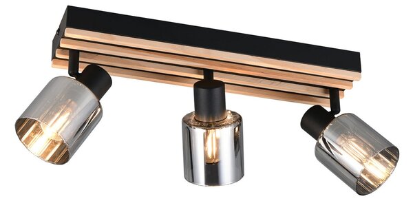 Reality Leuchten Travia reflektor, duljine 53 cm, 3 žarulje, crna/dimno siva, prigušiva, Crno, Dnevni boravak/blagovaonica, Metal, Strop polukružni s prostorom