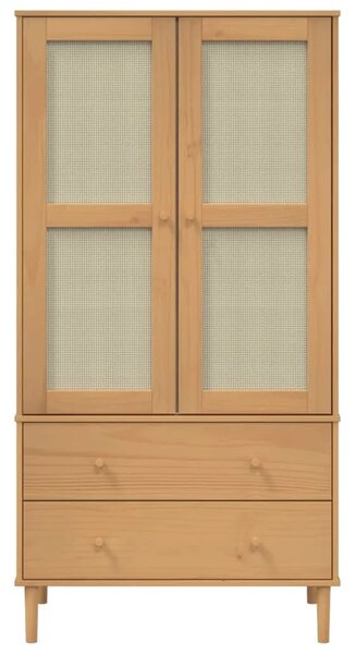 Komoda SENJA smeđa izgled ratana 90x55x175 cm masivna borovina - Smeđa