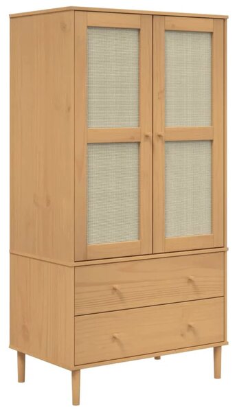 Komoda SENJA smeđa izgled ratana 90x55x175 cm masivna borovina - Smeđa