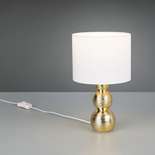 Reality Leuchten Stolna lampa Lova, bijela/zlatna, visina 29 cm, staklo/keramika, E27, Bijela, Dnevni boravak/blagovaonica, Keramika