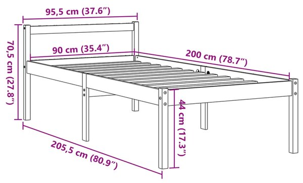 Krevet za starije osobe voštano smeđi 90 x 200 cm od borovine - Voštano smeđa 90 x 200 cm