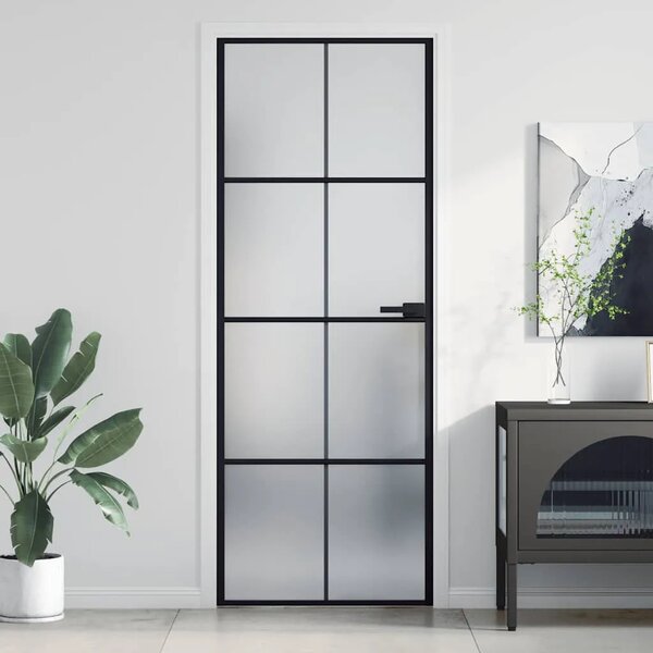 Sobna vrata tanka crna 76 x 201 5 cm kaljeno staklo i aluminij - Crna i mat 76 x 201.5 cm Mreže 4 x 2