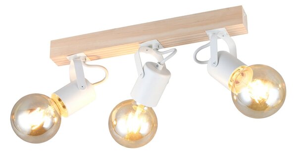 Reality Leuchten Lynar stropna svjetiljka, bijela, drvo, metal, duljina 42 cm, 3 žarulje., prigušiva, Bijela, Dnevni boravak/blagovaonica, Metal, Strop s više plamena