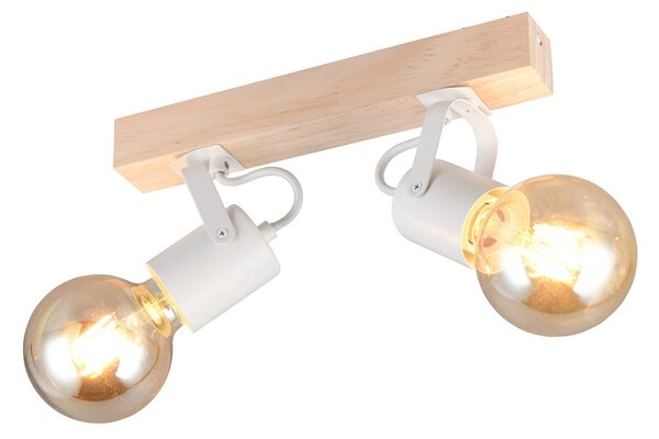 Reality Leuchten Lynar stropna svjetiljka, bijela, drvo, metal, duljina 31 cm, 2 žarulje., prigušiva, Bijela, Dnevni boravak/blagovaonica, Metal, Strop s više plamena