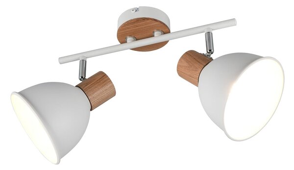 Reality Leuchten Stropna svjetiljka Delume, bijela, duljina 49 cm, 2 žarulje, metal/drvo, prigušiva, Bijela, Dnevni boravak/blagovaonica, Metal, Strop s više plamena