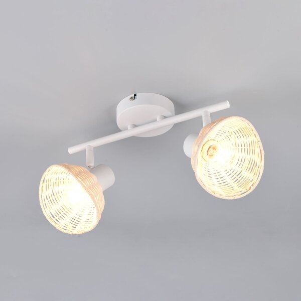 Reality Leuchten Calvi stropna svjetiljka, bijela, prirodni ratan, duljina 40 cm, 2 žarulje., prigušiva, Bijela, Dnevni boravak/blagovaonica, Metal, Strop s više plamena