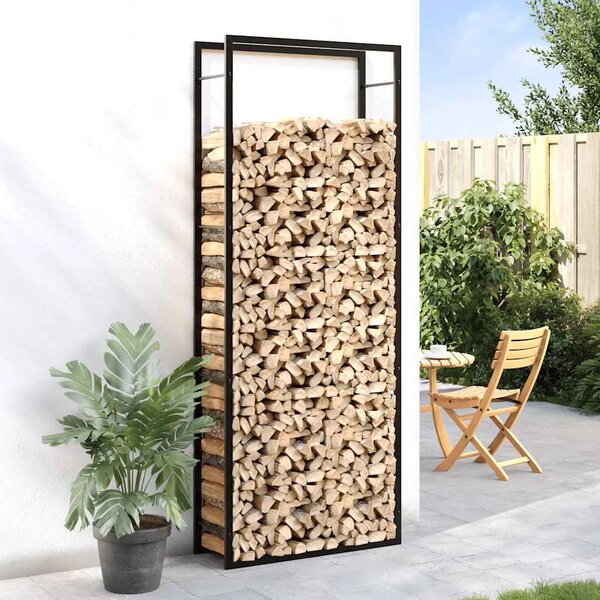 Stalak za drva za ogrjev mat crni 80x28x222 cm čelik - Crna 80 x 28 x 222 cm