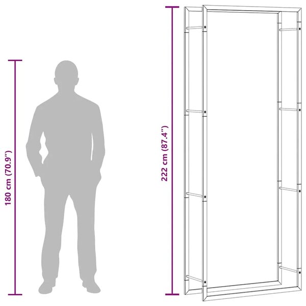 Stalak za drva za ogrjev mat crni 80x28x222 cm čelik - Crna 80 x 28 x 222 cm