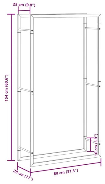 Stalak za drva za ogrjev mat crni 80x28x154 cm čelik - Crna 80 x 28 x 154 cm