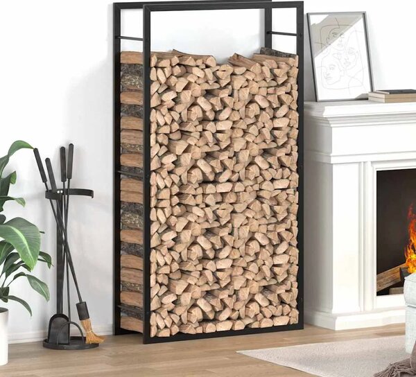 Stalak za drva za ogrjev mat crni 80x28x154 cm čelik - Crna 80 x 28 x 154 cm