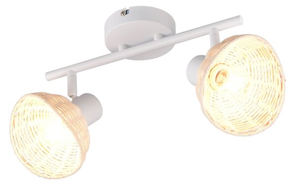 Reality Leuchten Calvi stropna svjetiljka, bijela, prirodni ratan, duljina 40 cm, 2 žarulje., prigušiva, Bijela, Dnevni boravak/blagovaonica, Metal, Strop s više plamena