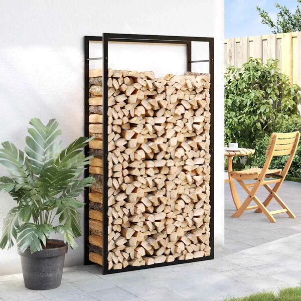 Stalak za drva za ogrjev mat crni 80x28x154 cm čelik - Crna 80 x 28 x 154 cm