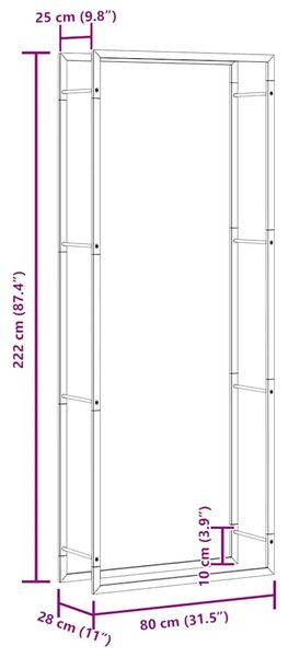 Stalak za drva za ogrjev mat crni 80x28x222 cm čelik - Crna 80 x 28 x 222 cm