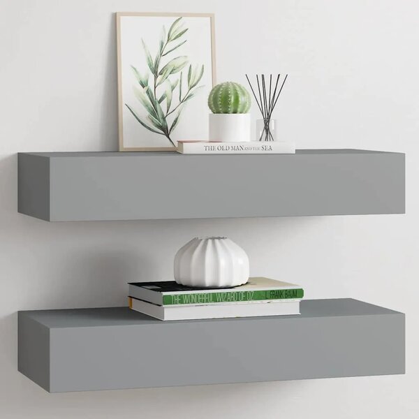 Zidne police s ladicom 2 kom sive 60 x 23 5 x 10 cm MDF - Siva 60 x 23.5 x 10 cm 2