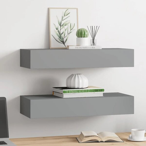 Zidne police s ladicom 2 kom sive 60 x 23 5 x 10 cm MDF - Siva 60 x 23.5 x 10 cm 2
