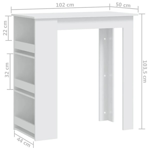 Barski stol sa stalkom za pohranu bijeli 102x50x103 5 cm drveni - Bijela