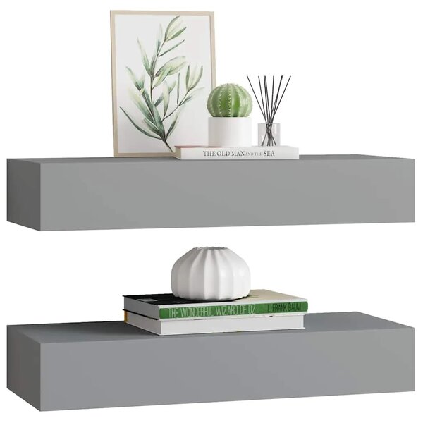 Zidne police s ladicom 2 kom sive 60 x 23 5 x 10 cm MDF - Siva 60 x 23.5 x 10 cm 2