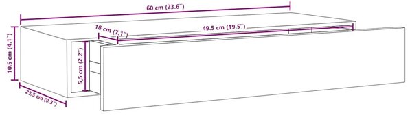 Zidne police s ladicom 2 kom sive 60 x 23 5 x 10 cm MDF - Siva 60 x 23.5 x 10 cm 2