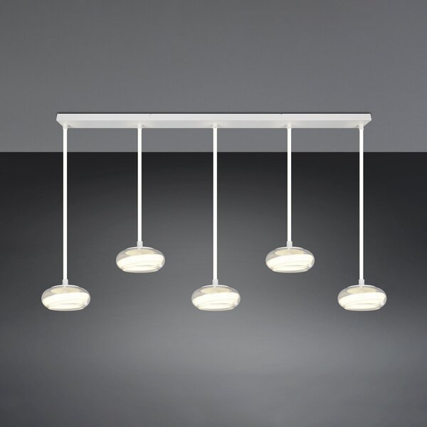 Trio Lighting LED viseća svjetiljka Tarsia, mat bijela, duljina 161 cm, staklo, 5 žarulja., prigušiva, Bijela, Dnevni boravak/blagovaonica, Staklo