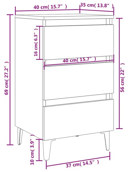 Noćni ormarić s metalnim nogama boja betona 40 x 35 x 69 cm - Beton siva 1