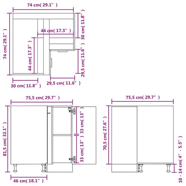 Kutni donji ormarić Lyon Betonsko sivi 75 5x75 5x81 5 cm Konstruirano drvo - Beton siva 1 x kutni donji ormarić (2 vrata) 75 5