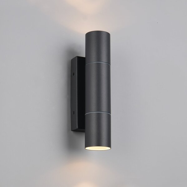 Trio Lighting Yamuna vanjska zidna svjetiljka, antracit, visina 23 cm, metal, IP65, prigušiva, Crno, Aluminij
