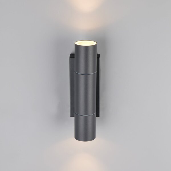 Trio Lighting Yamuna vanjska zidna svjetiljka, antracit, visina 23 cm, metal, IP65, prigušiva, Crno, Aluminij