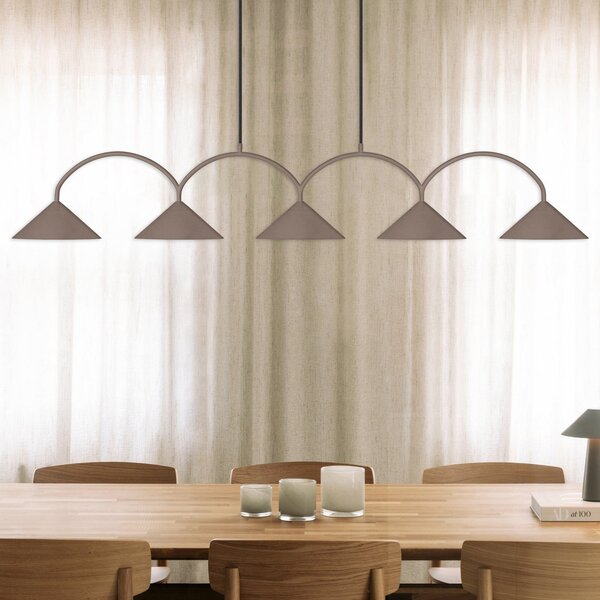 Globen Lighting viseća lampa CURVE, duljina 165 cm, smeđa, 5 žarulja., prigušiva, Smeđa / hrđa, Dnevni boravak/blagovaonica, Metal