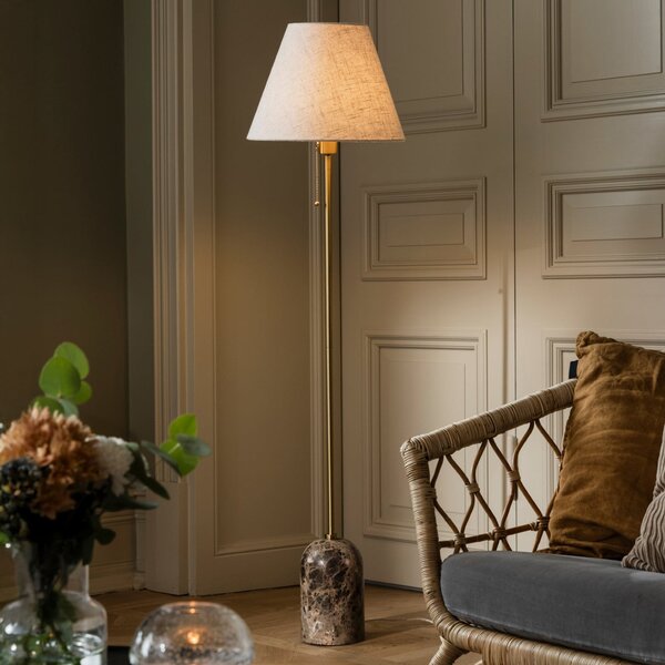 Globen Lighting Gino podna lampa, mramorno podnožje, bež, 145 cm, Bež, Dnevni boravak/blagovaonica, Tkanina / tekstil