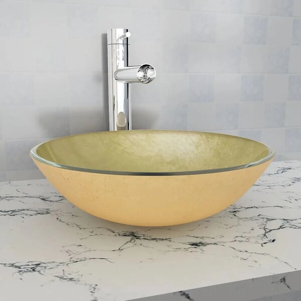 Lavabo - Umivaonik Kaljeno Staklo 42 cm Zlatna boja - Zlatno Bez slavine