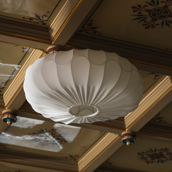 Globen Lighting stropna svjetiljka BLADVERK, bijela, Ø 50 cm, tekstil, prigušiva, Bijela, Dnevni boravak/blagovaonica, Tkanina / tekstil