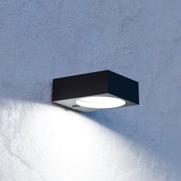 EGLO Darfano solarna vanjska zidna LED svjetiljka, crna, širina 14 cm, prigušiva, Crno, Plastika, Zidni kvadrat
