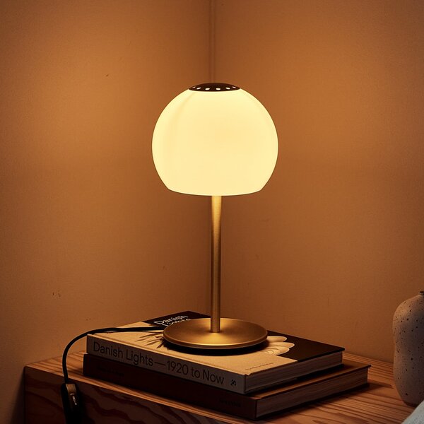 FRANDSEN Ball Glass stolna lampa, pješčano siva, staklo, 37 cm, E14, Bež, Dnevni boravak/blagovaonica, Staklo