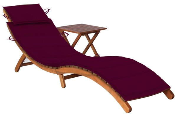 VidaXL Vrtna ležaljka sa stolićem i jastukom masivno bagremovo drvo