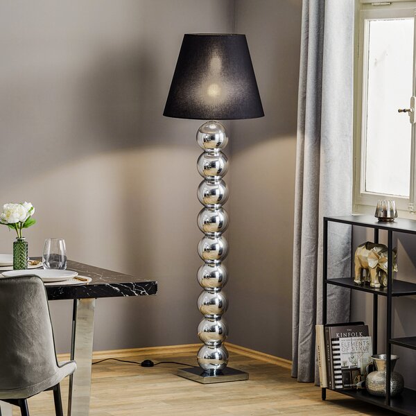 Argon Tekstilna podna lampa Fulda, crno sjenilo, kromirano podnožje, Crno, Dnevni boravak/blagovaonica, Tkanina / tekstil