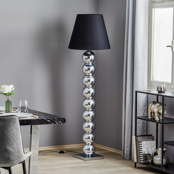 Argon Tekstilna podna lampa Fulda, crno sjenilo, kromirano podnožje, Crno, Dnevni boravak/blagovaonica, Tkanina / tekstil