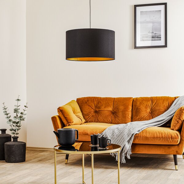 Euluna Viseća lampa Roller, crna/zlatna, Ø 45 cm, prigušiva, Crno, Dnevni boravak/blagovaonica, Tkanina / tekstil