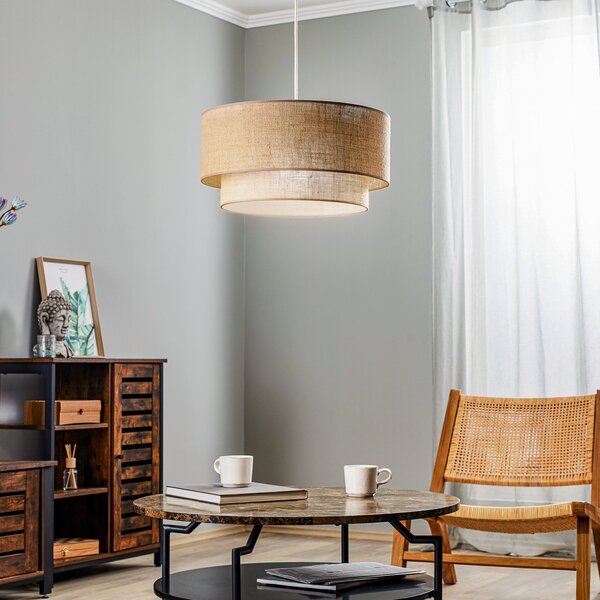 Duolla Boho viseća lampa, smeđa, Ø 45 cm, tkanina, prigušiva, Smeđa / hrđa, Dnevni boravak/blagovaonica, Tkanina / tekstil