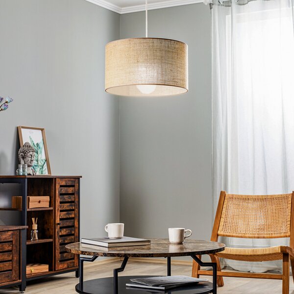 Duolla Viseća lampa od jute, cilindrična, prirodno smeđa, Ø40cm, 1 žarulja., prigušiva, Smeđa / hrđa, Dnevni boravak/blagovaonica, Tkanina / tekstil