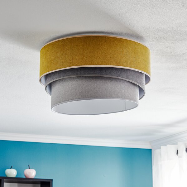 Duolla Stropna lampa Pastel Trio Ø 45cm senf/siva/svijetlosiva, prigušiva, Žuta, Dnevni boravak/blagovaonica, Tkanina / tekstil